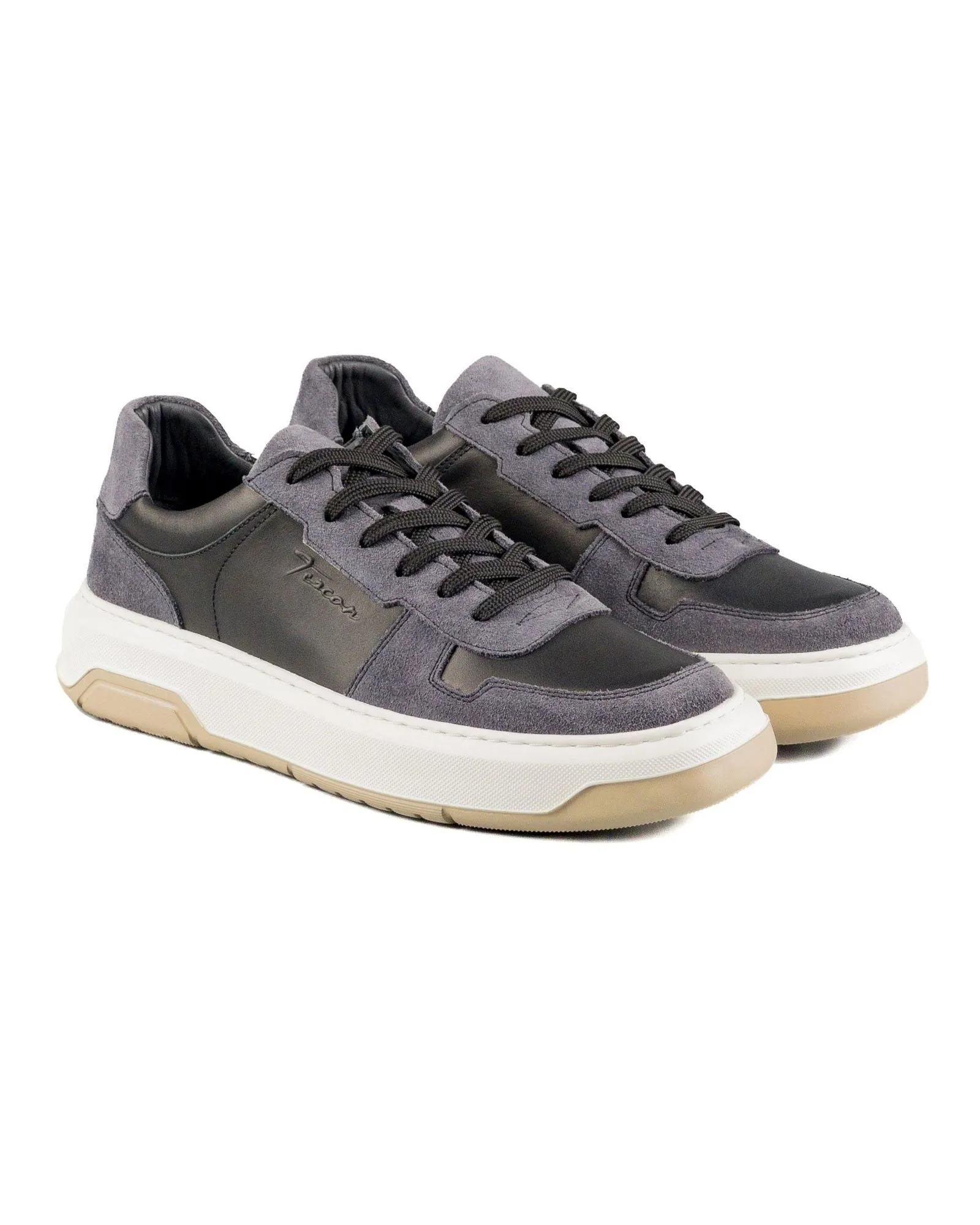 T-Hornet Gray Suede and Black Genuine Leather Men's Sports Sneaker Shoes