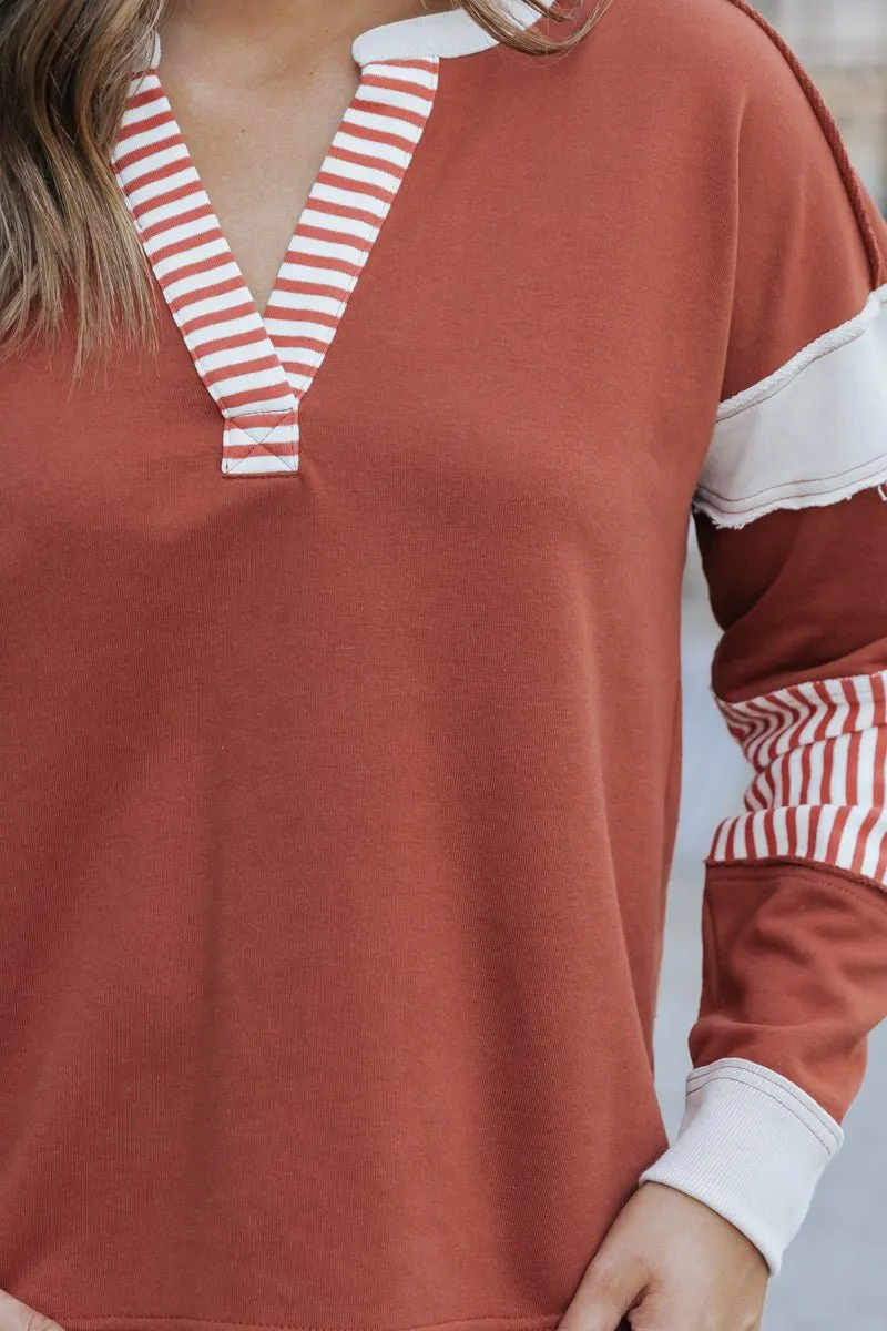 Terracotta Color Block Striped Sweater - DOORBUSTER