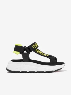 Versace Kids Logo Strap Sandals in Black