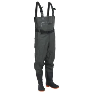 vidaXL Chest Waders with Boots and Belt Dark Green Size 39