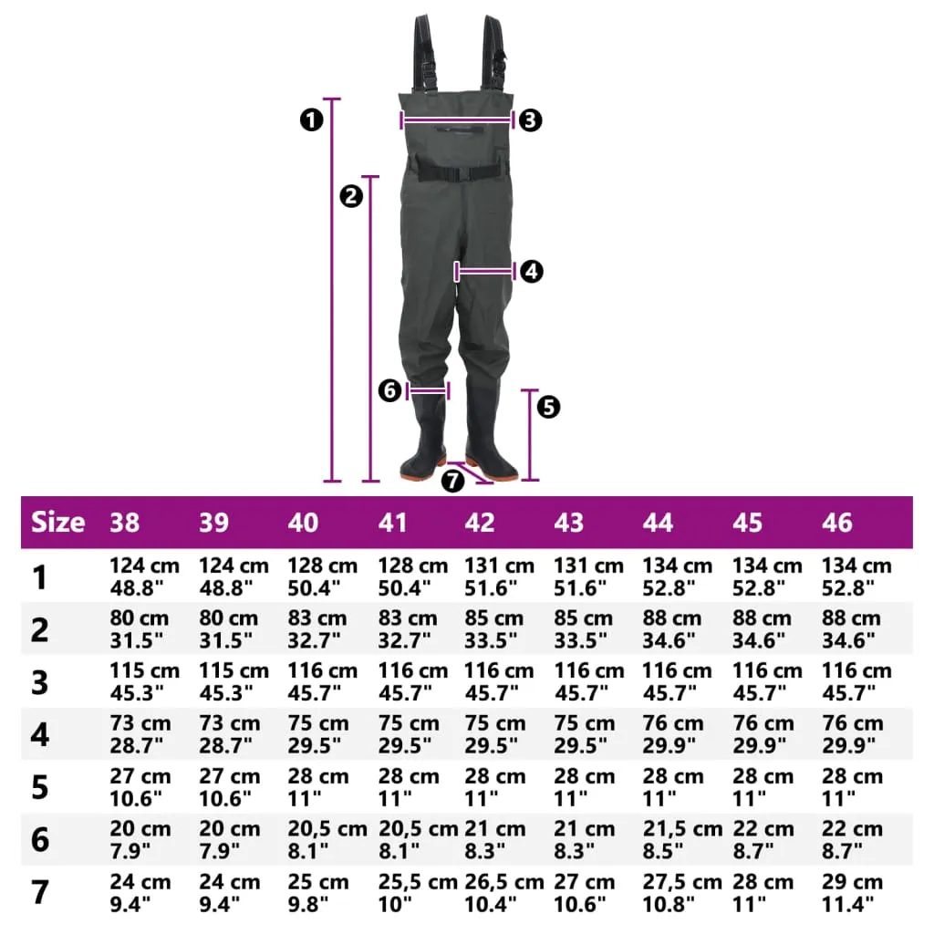 vidaXL Chest Waders with Boots and Belt Dark Green Size 39