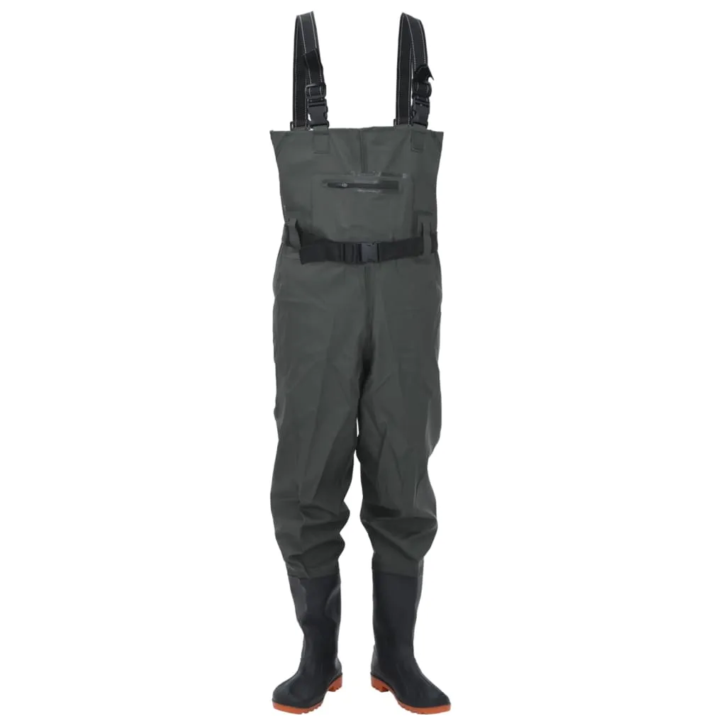 vidaXL Chest Waders with Boots and Belt Dark Green Size 45