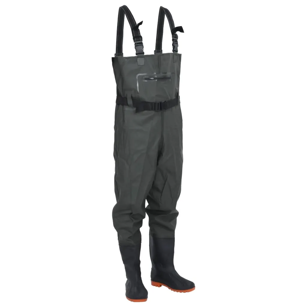 vidaXL Chest Waders with Boots and Belt Dark Green Size 45