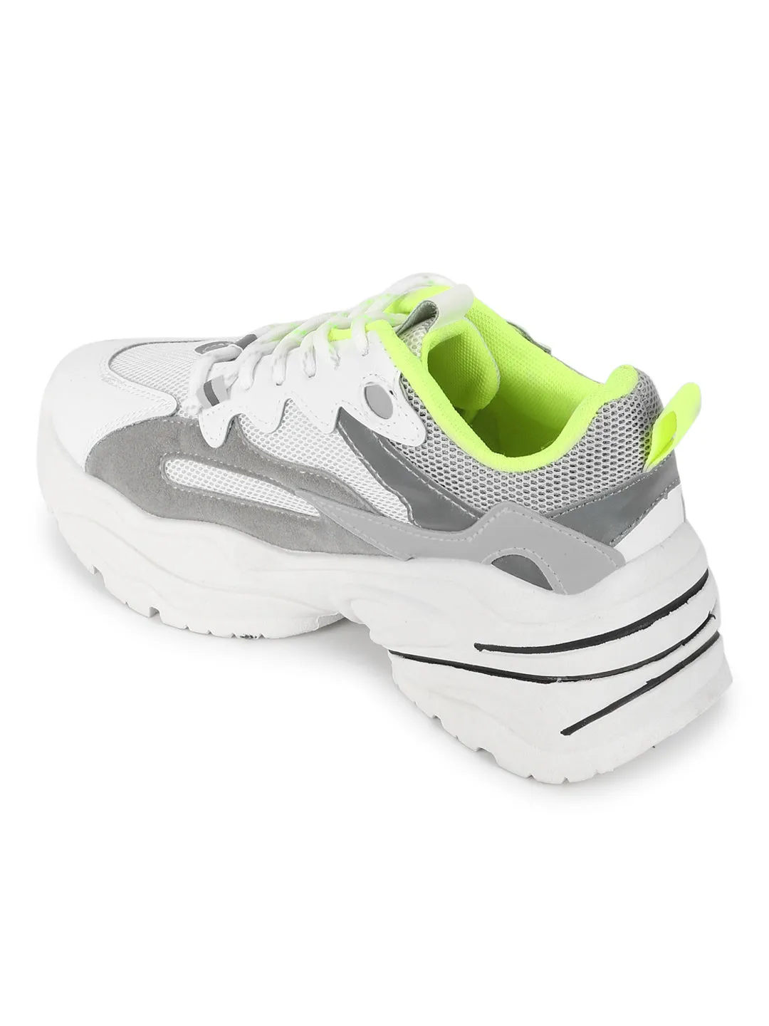 White Lime PU Lace-Up Chunky Sneakers