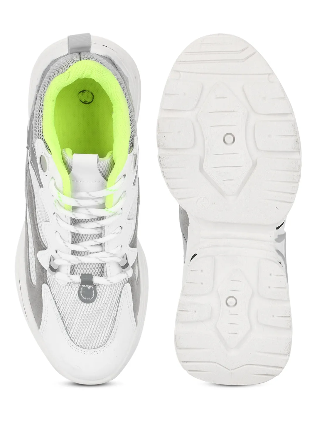 White Lime PU Lace-Up Chunky Sneakers