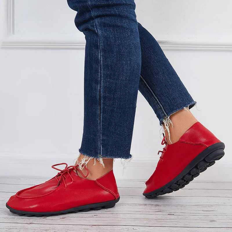 Women Comfortable Daily Shoes Lace Up Loafers Non Slip Rubber Sole Flats Shoes