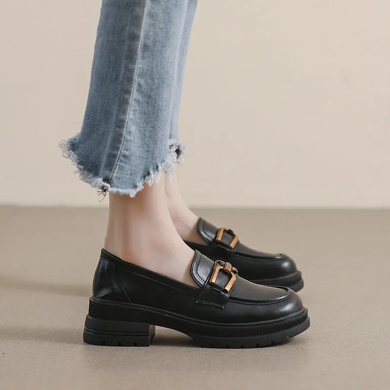 Women Fashion Minimalist Chunky Sole Casual Loafers