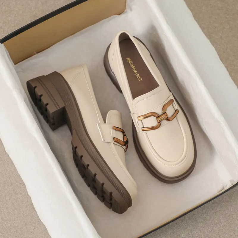 Women Fashion Minimalist Chunky Sole Casual Loafers