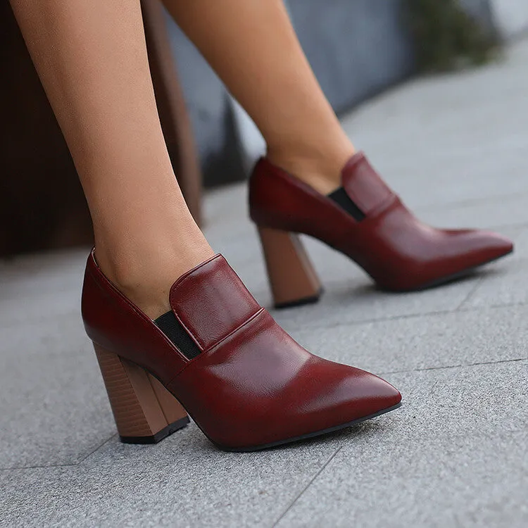 Women's Pointed Toe Block Heel Loafer Shoes