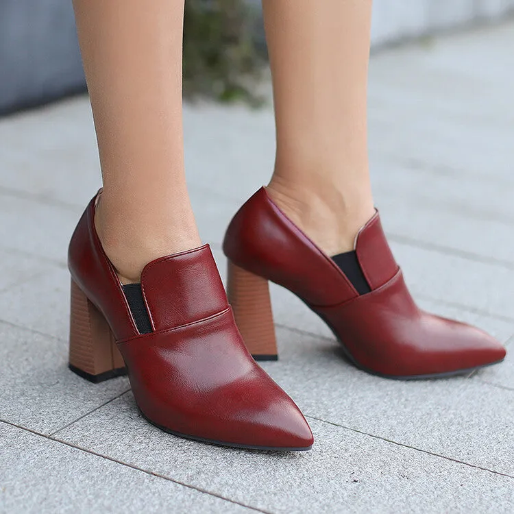 Women's Pointed Toe Block Heel Loafer Shoes