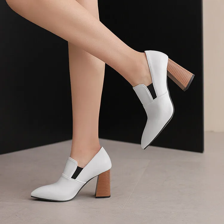 Women's Pointed Toe Block Heel Loafer Shoes