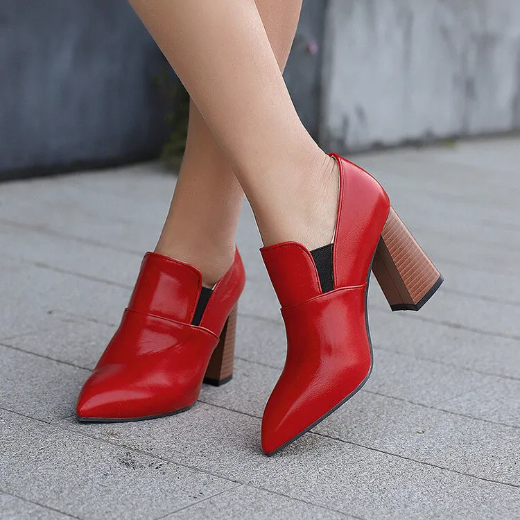 Women's Pointed Toe Block Heel Loafer Shoes