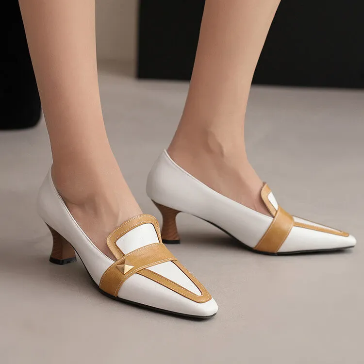 Women's Pointed Toe Hoof Heels Loafers Shoes