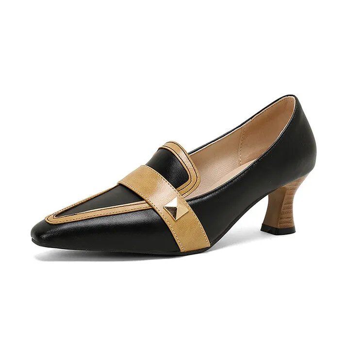 Women's Pointed Toe Hoof Heels Loafers Shoes