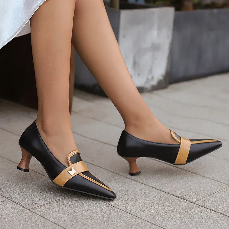 Women's Pointed Toe Hoof Heels Loafers Shoes