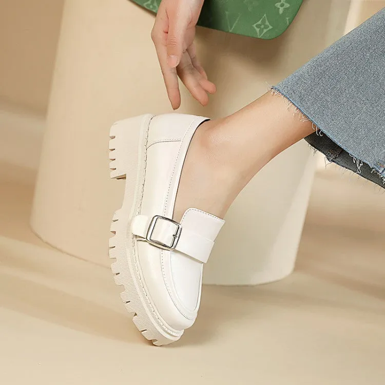 Women's Round Toe Buckle Straps Platform Slip-On Loafers